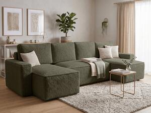 Razvlačna U kutna garnitura SMART BOUCLE 303x143 cm, tamno zelena
