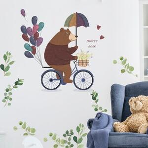 Zidna naljepnica Bear riding bicycle