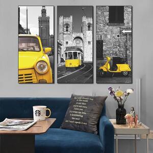 Zidna naljepnica u tri dijela Vintage Yellow Vehicles