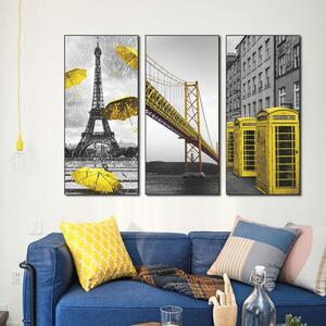 Zidna naljepnica u tri dijela Vintage Yellow Paris