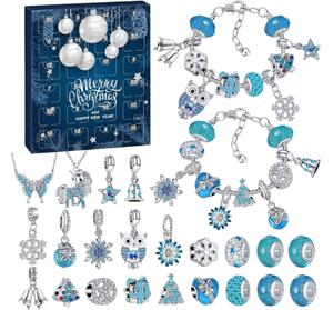 Adventski kalendar BLUE DIAMONDS s narukvicama, lancima i privjescima, plava/srebrna