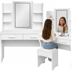 Lean Toys Toaletni stolić s LED ogledalom i dvije ladice - Bijeli