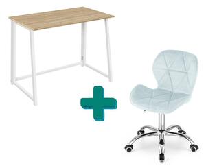 Set za ured – sklopivi radni stol ZARIMO 80×40 cm bijeli + uredska stolica AVOLA VELVET svijetloplava
