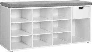Ormarić za cipele s klupom s sivim sjedalom i ladicom WESO WHITE 104x30x48 cm, bijeli
