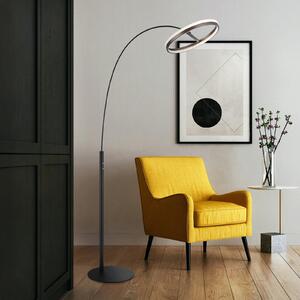 Globo LED podna lampa Della, visina 190 cm, crna/tamno siva, metal, prigušiva, Crno, Dnevni boravak/blagovaonica, Metal