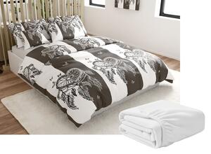 Set posteljine od mikropliša TIRSO sivo-bijele boje + plahta od mikropliša SOFT 90x200 cm bijela, za jedan krevet