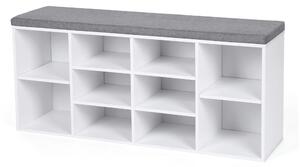 Vasagle Ormarić za obuću s tapeciranom klupicom GABI, 10 pretinaca, 104x30x48 cm, bijela/siva