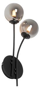 Moderna zidna svjetiljka crna 2-svjetla s dimnim staklom - Atena