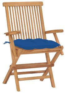 VidaXL Vrtne stolice s plavim jastucima 2 kom od masivne tikovine
