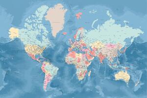 Karta Light blue and pastels detailed world map, Blursbyai, (40 x 26.7 cm)