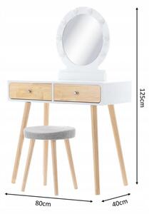 Bijeli drveni toaletni stol s LED ogledalom i tabureom