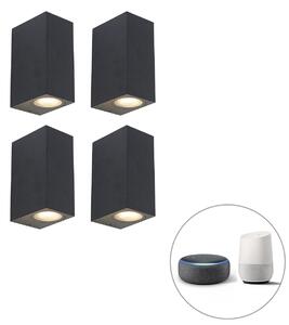 Set od 4 pametne zidne svjetiljke crne IP44 uključujući 8 WiFi GU10 - Baleno