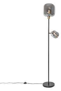Podna lampa crna sa zlatom s dimnim staklom 2-svjetla - Zuzanna