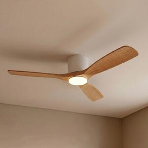 Lucande Smart LED stropni ventilator Moneno, bijela/drvena, Tuya, prigušiva, Drvo, Dnevni boravak/blagovaonica, Metal