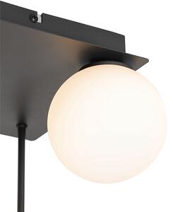 Moderna stropna svjetiljka crna s opalnim staklom 5 svjetla - Atena