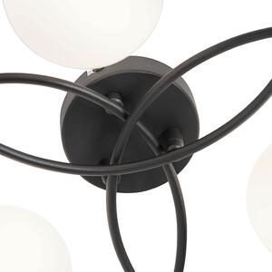Moderna stropna svjetiljka crna s opalnim staklom 6 svjetala - Atena