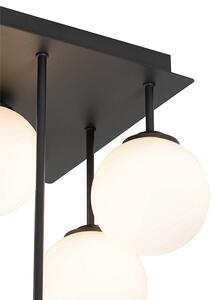 Moderna stropna svjetiljka crna s opalnim staklom 9 svjetala - Atena
