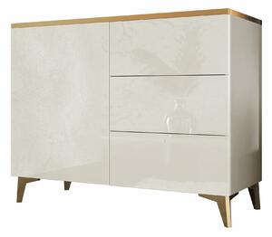 Komoda Comfivo AD100Beige, Sjaj Beige, Zlatno, S ladicama i vratima, 85x100x40cm