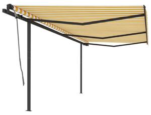VidaXL Automatska tenda na uvlačenje sa stupovima 6 x 3 m žuto-bijela