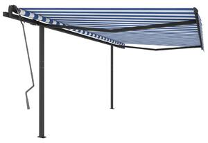 VidaXL Tenda na ručno uvlačenje sa stupovima 4 x 3 m plavo-bijela