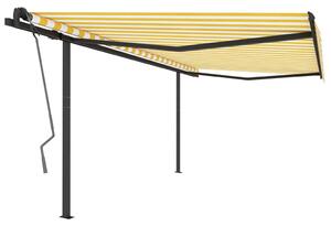 VidaXL Automatska tenda na uvlačenje sa stupovima 4 x 3 m žuto-bijela