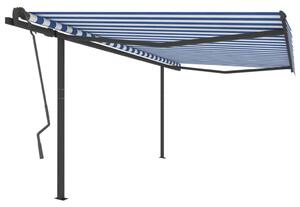 VidaXL Tenda na ručno uvlačenje sa stupovima 4 x 3,5 m plavo-bijela