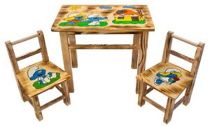 Dječji drveni stolić Štrumpfovi + 2 stolice