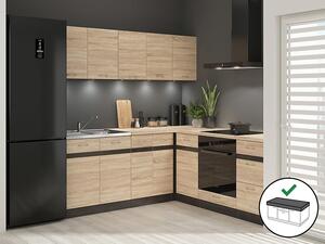 Kutna kuhinja Junona Line 200 + 200 cm (wenge + hrast sonoma + hrast sonoma)