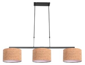 Steinhauer Viseća lampa Stang, crno/smeđa, duljina 140 cm, pluto, 3 žarulje., prigušiva, Crno, Dnevni boravak/blagovaonica, Metal