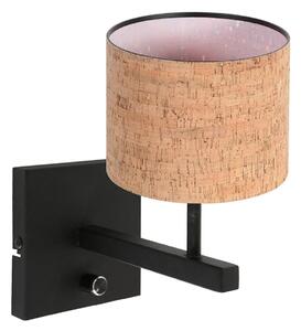 Steinhauer Zidna lampa Stange, crno/smeđa, visina 25 cm, pluto, Crno, Dnevni boravak/blagovaonica, Metal