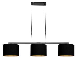 Steinhauer Viseća lampa Stang, crna/crno-zlatna, duljina 140 cm, 3 žarulje., prigušiva, Crno, Dnevni boravak/blagovaonica, Tkanina / tekstil