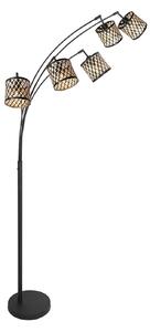 Mexlite Podna lampa Sumba, 5 svjetiljki, crna, prirodna/crna bambus, E14, prigušiva, Crno, Dnevni boravak/blagovaonica, Metal, Stani luk
