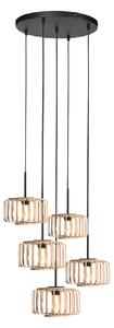 Steinhauer Breeza Beache viseća lampa, 5 žarulja, okrugla, crna, bambus, prigušiva, Drvo, Dnevni boravak/blagovaonica, Metal