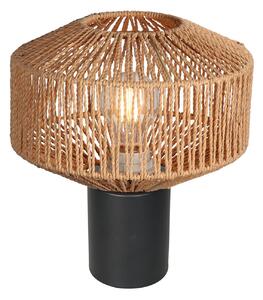 Anne Light Bloeba stolna lampa, crna, s kordiranim sjenilom u smeđoj boji, Ø 23 cm, Crno, Dnevni boravak/blagovaonica, Metal