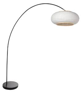 Mexlite Solva zakrivljena podna svjetiljka, crna/siva lanena tkanina, visina 185 cm, Crno, Dnevni boravak/blagovaonica, Metal