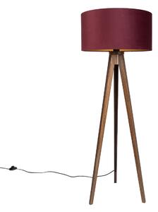 Podna svjetiljka tronožac od orahovog drveta s crvenim sjenilom i zlatnom unutrašnjosti 50 cm - Tripod Classic