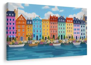 Slika šarene kuće uz rijeku