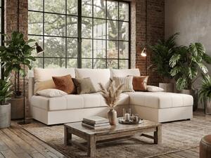 Razvlačna kutna garnitura L VENORIA SLIM 200x143 cm, krem + 2 jastuka GRATIS, univerzalna