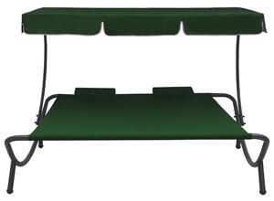 VidaXL Vanjski ležaj s krovom i jastucima zeleni