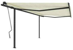 VidaXL Automatska tenda na uvlačenje sa stupovima 4,5 x 3 m krem