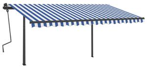 VidaXL Automatska tenda na uvlačenje sa stupovima 4x3,5 m plavo-bijela