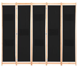 VidaXL Sobna pregrada s 5 panela od tkanine 200 x 170 x 4 cm crna
