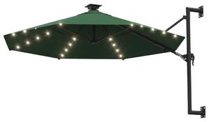 VidaXL Zidni suncobran s LED svjetlima i metalnom šipkom 300 cm zeleni