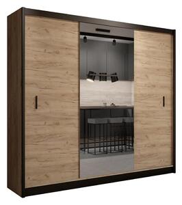 Ormar s ogledalom MIRO 250x215 cm hrast craft/crna