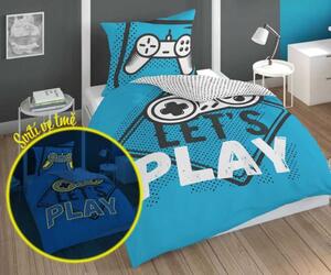DETEXPOL Posteljina Play Game plavi svjetleći pamuk, 140/200, 70/80 cm