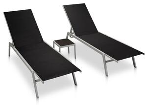 VidaXL Ležaljke za sunčanje sa stolićem 2 kom čelik i tekstilen crne