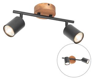 Industrijski reflektor crni s drvenom nagibnom 2 svjetiljkom - Jeana