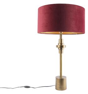 Art Deco stolna svjetiljka brončana baršunasta nijansa crvena 50 cm - Diverso
