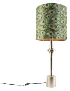 Art Deco stolna svjetiljka zlatna baršunasta sjena paun dizajn 40 cm - Diverso