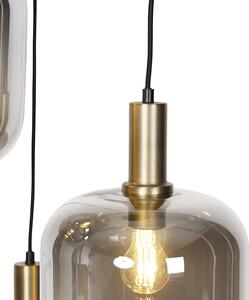 Dizajnerska viseća lampa crna sa zlatom sa dimnim staklom 3-svjetlo - Zuzanna